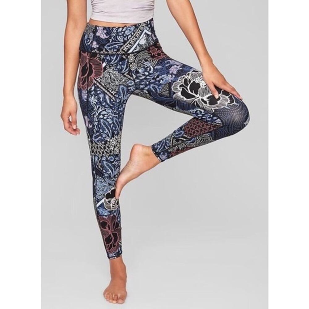 Athleta Blue Floral Printed High-Rise Leggings